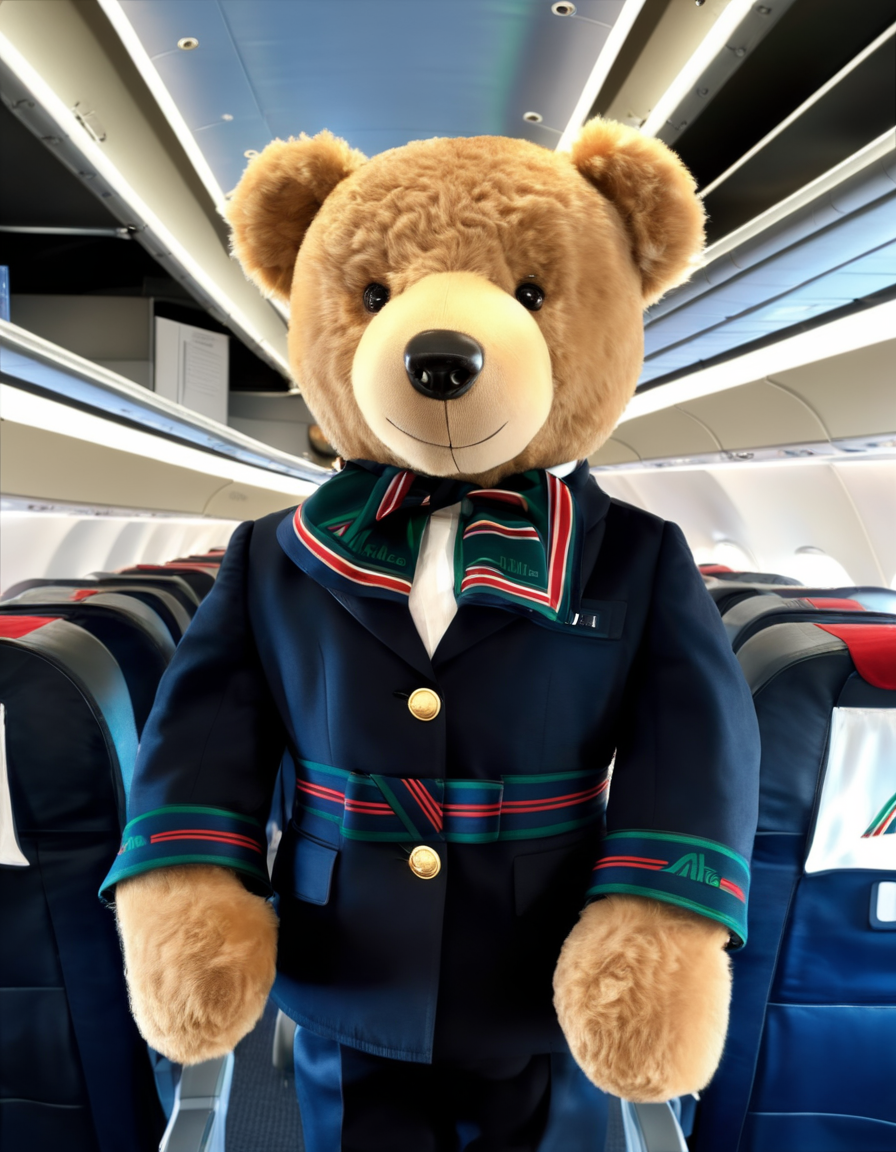 02554-1535167992-dark theme, ((full body portrait shot of a teddy bear_1)), a pretty cute plush toy wearing alitalia stewardess uniform composed.png